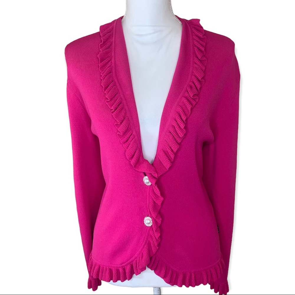 BCBGMaxAzria Hot Pink Rhinestone & Pearl Button Cardigan